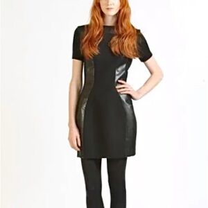 Hugo Boss Leather Lidia Panelled Dress Black